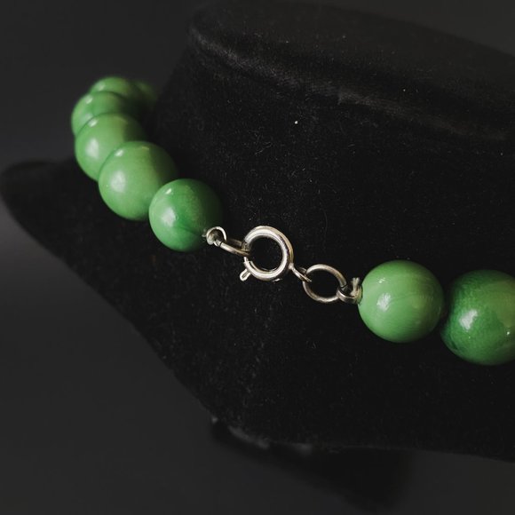 Vintage Green Acrylic Chunky Beaded Geometric Choker Collar Retro Funky Necklace - Picture 5 of 10